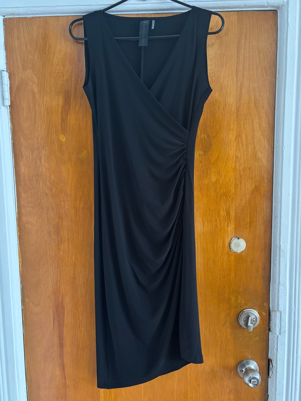 Norma Kamali Black Sleeveless Midi Ruched Wrap Stretch Bodycon Dress Small
